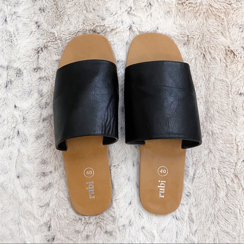 ✨NEW✨ Black Faux Leather Mule Slides